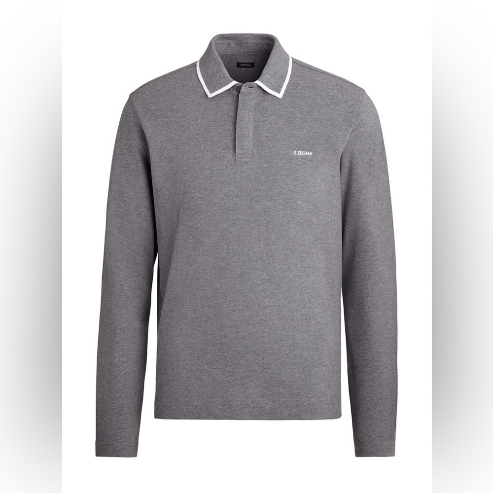 Z Zegna Cotton Gray/White Collared Quarter Zip - L